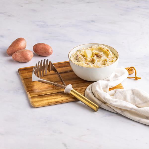 slide 1 of 1, Hy-Vee Seasons Masher In Gold And Chateau Gray, 1 ct