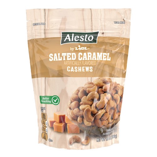slide 1 of 1, Alesto salted caramel cashews, 10 oz