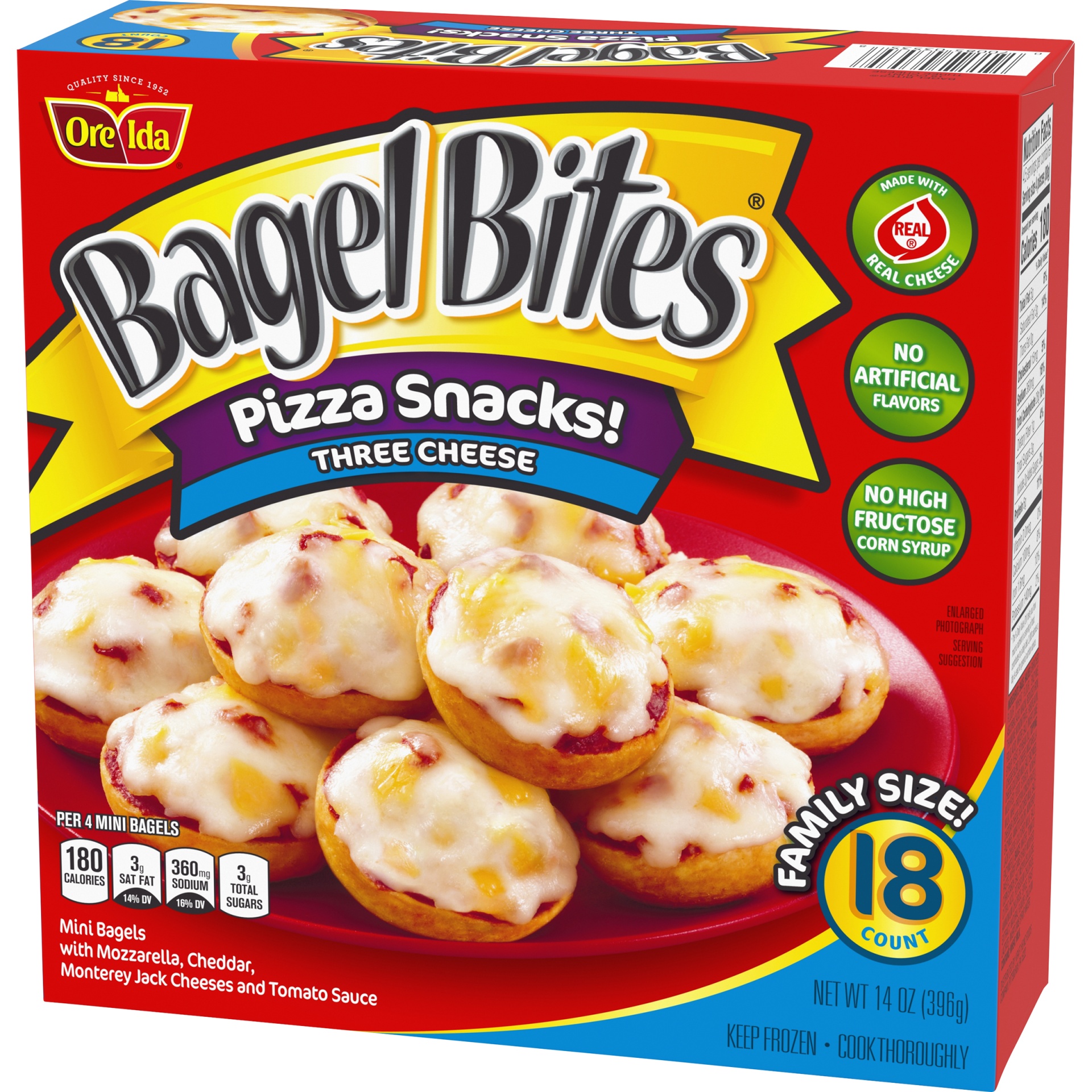 slide 8 of 11, Bagel Bites Three Cheese Mini Pizzael Frozen Snacks, 18 ct; 14 oz