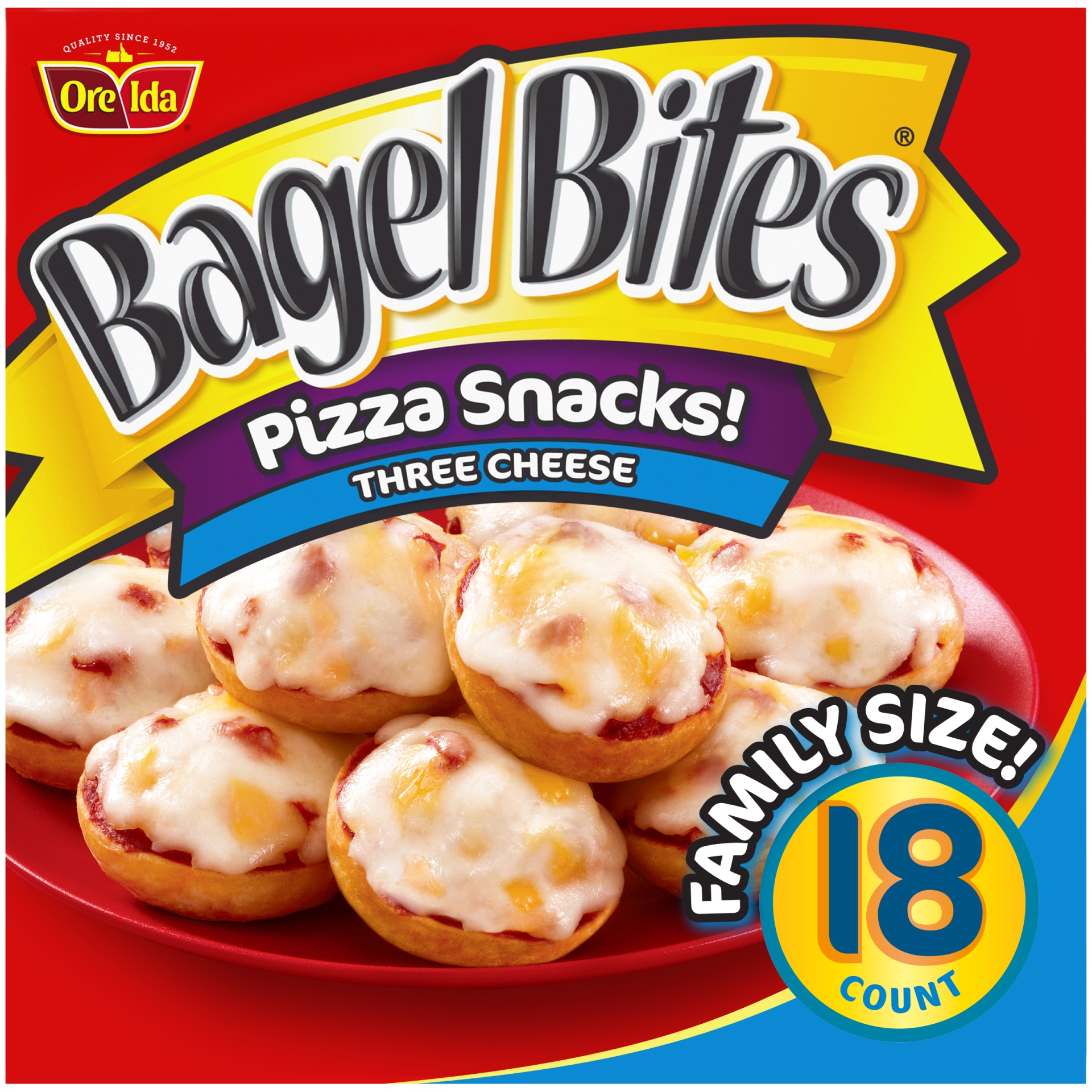 slide 1 of 11, Bagel Bites Three Cheese Mini Pizzael Frozen Snacks, 18 ct; 14 oz