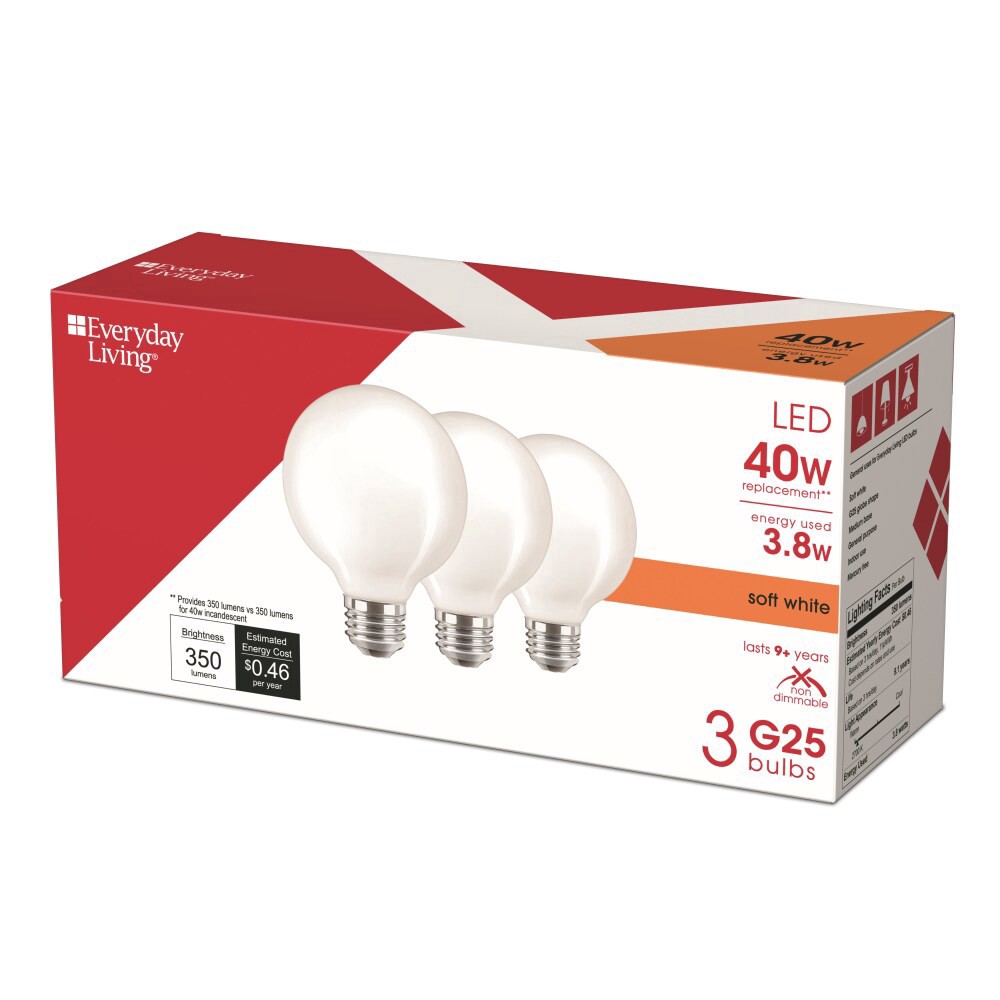 slide 5 of 6, Everyday Living 3.8Watt, 40Watt Replacement G25 Led Light Bulbs, 3 ct