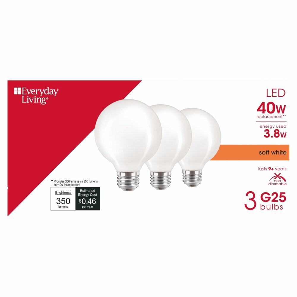 slide 2 of 6, Everyday Living 3.8Watt, 40Watt Replacement G25 Led Light Bulbs, 3 ct