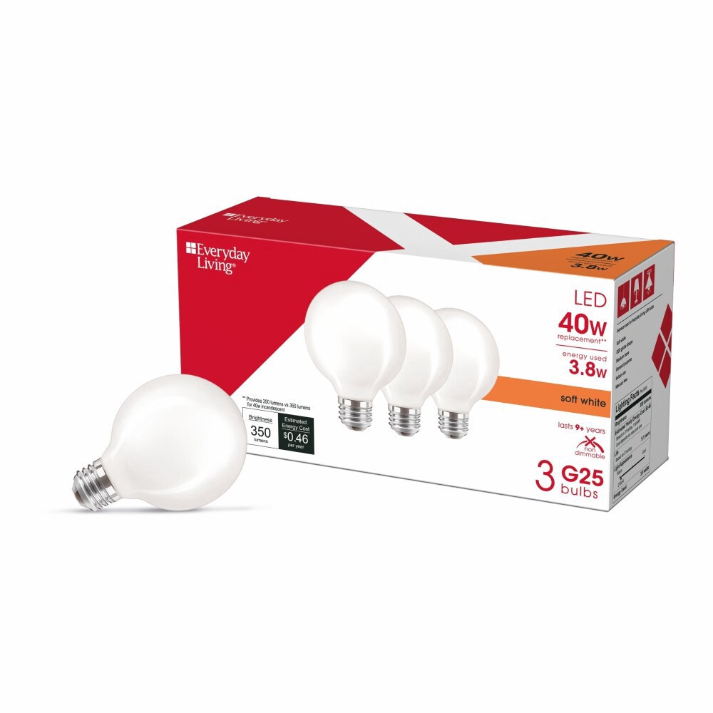 slide 4 of 6, Everyday Living 3.8Watt, 40Watt Replacement G25 Led Light Bulbs, 3 ct