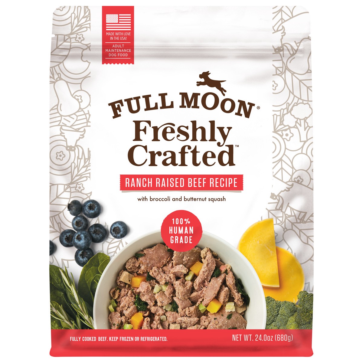slide 1 of 5, FULL MOON Freshly Crafted Ranch Raised Beef Recipe Dog Food, 24 oz., 24 oz