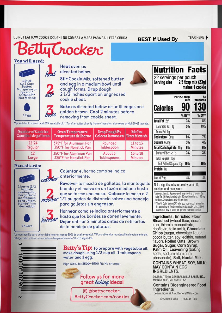 slide 9 of 9, Betty Crocker Oatmeal Chocolate Chip Cookies, Cookie Baking Mix, 17.5 oz, 17.5 oz