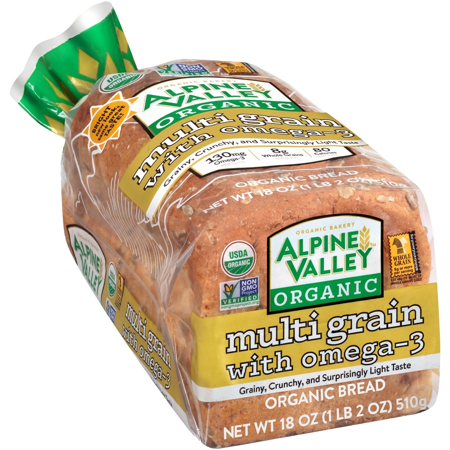 slide 2 of 8, Alpine Valley Organic Multi Grain with Omega-3 Bread, 18 oz