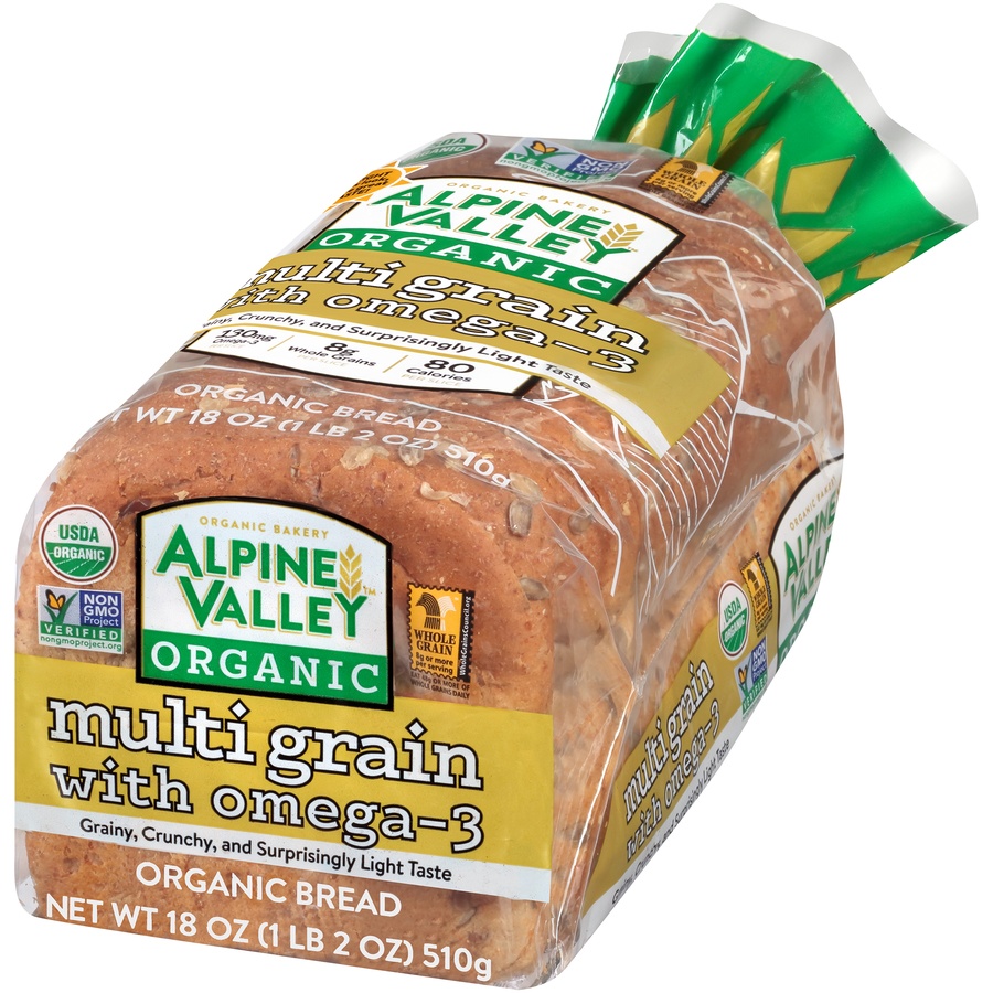 slide 3 of 8, Alpine Valley Organic Multi Grain with Omega-3 Bread, 18 oz