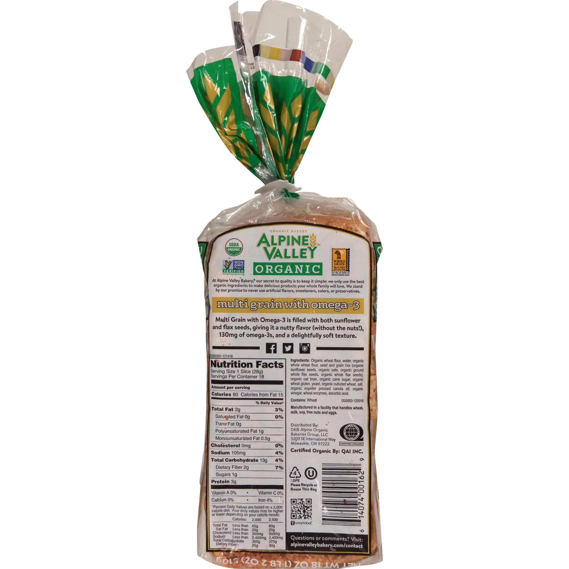 slide 6 of 8, Alpine Valley Organic Multi Grain with Omega-3 Bread, 18 oz