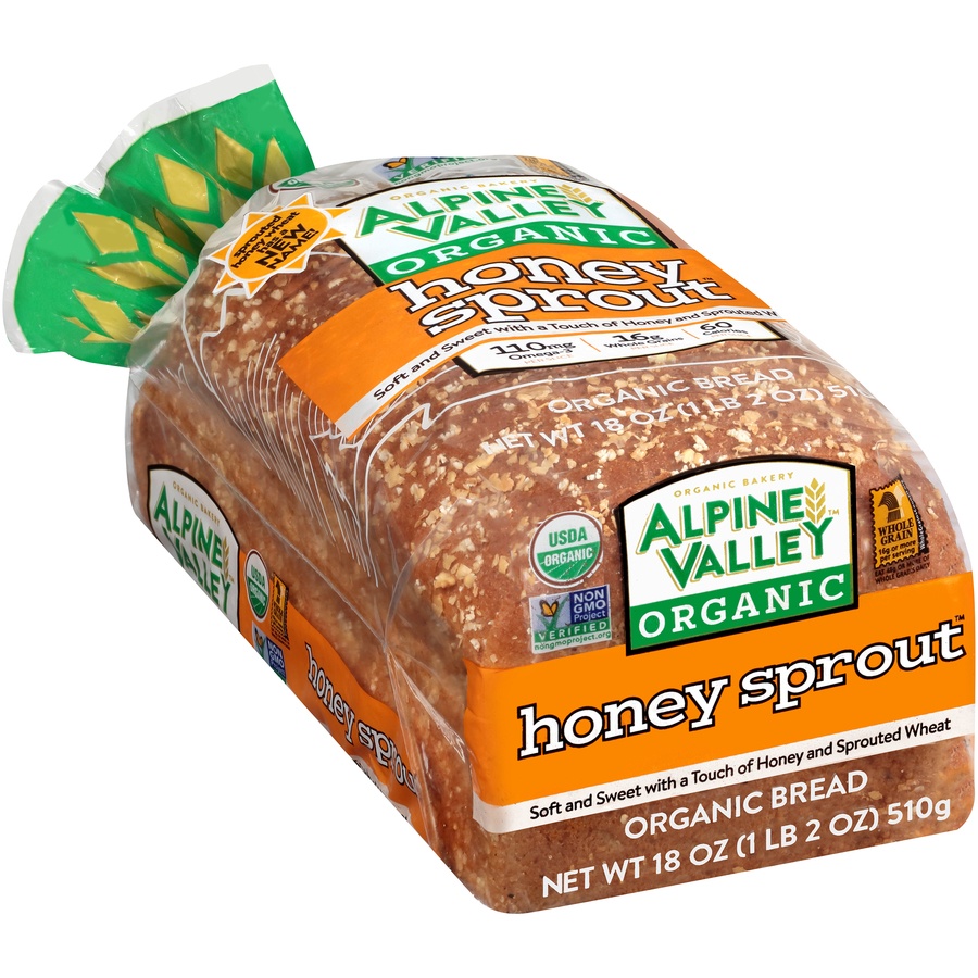 slide 2 of 8, Alpine Valley Organic Sprouted Honey Wheat with Flaxseed Sandwich Bread - 18oz, 18 oz