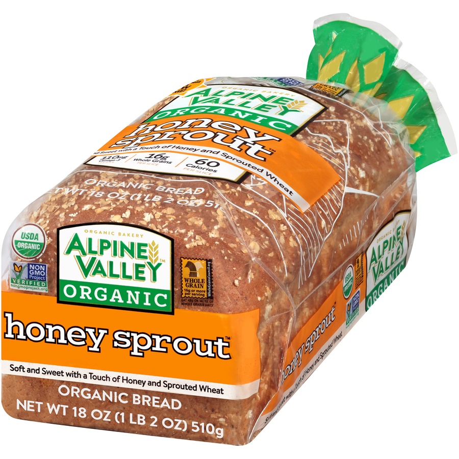 slide 3 of 8, Alpine Valley Organic Sprouted Honey Wheat with Flaxseed Sandwich Bread - 18oz, 18 oz