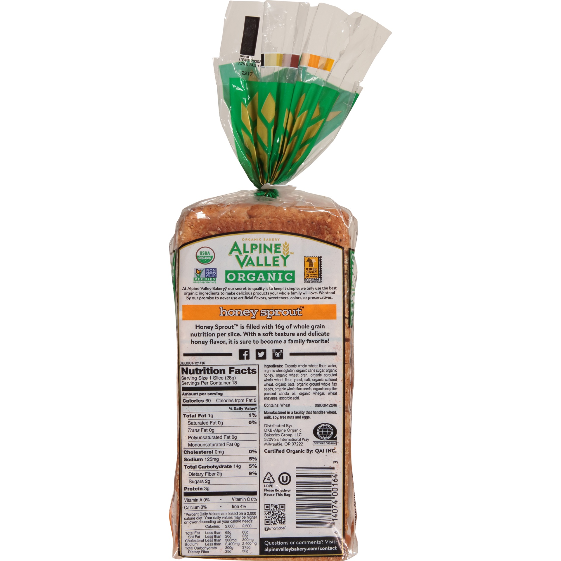 slide 6 of 8, Alpine Valley Organic Sprouted Honey Wheat with Flaxseed Sandwich Bread - 18oz, 18 oz