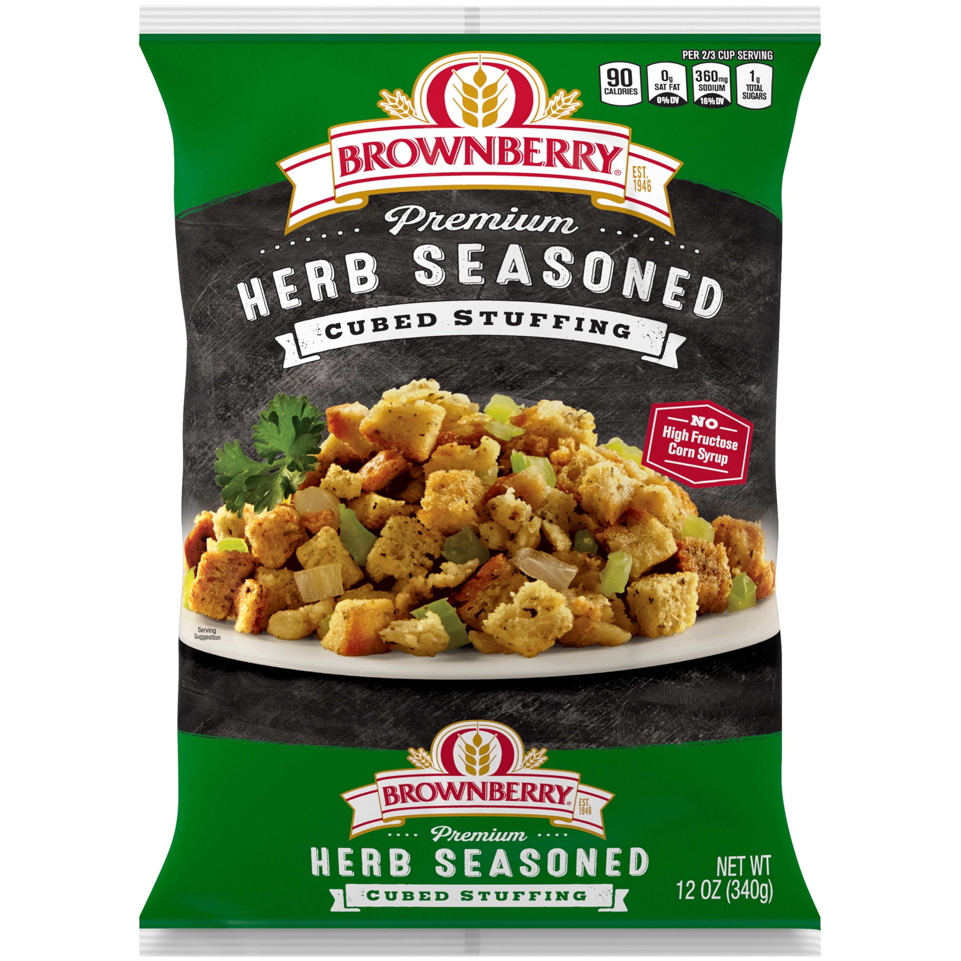 slide 1 of 8, Brownberry Premium Herb Seasoned Cubed Stuffing, 12 oz, Stuffing Bread, Bag, 14 oz