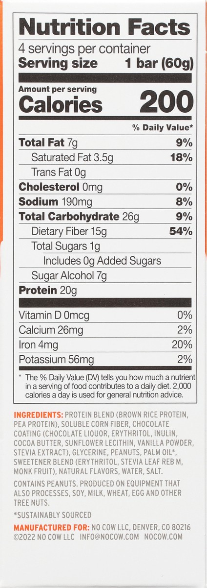 slide 4 of 9, No Cow Chocolate Peanut Butter Cup Bar, 8.48 oz
