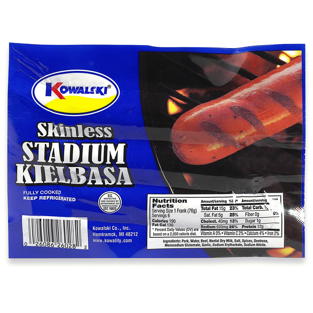 slide 1 of 1, Kowalski Skinless Stadium Kielbasa, 16 oz, 16 oz