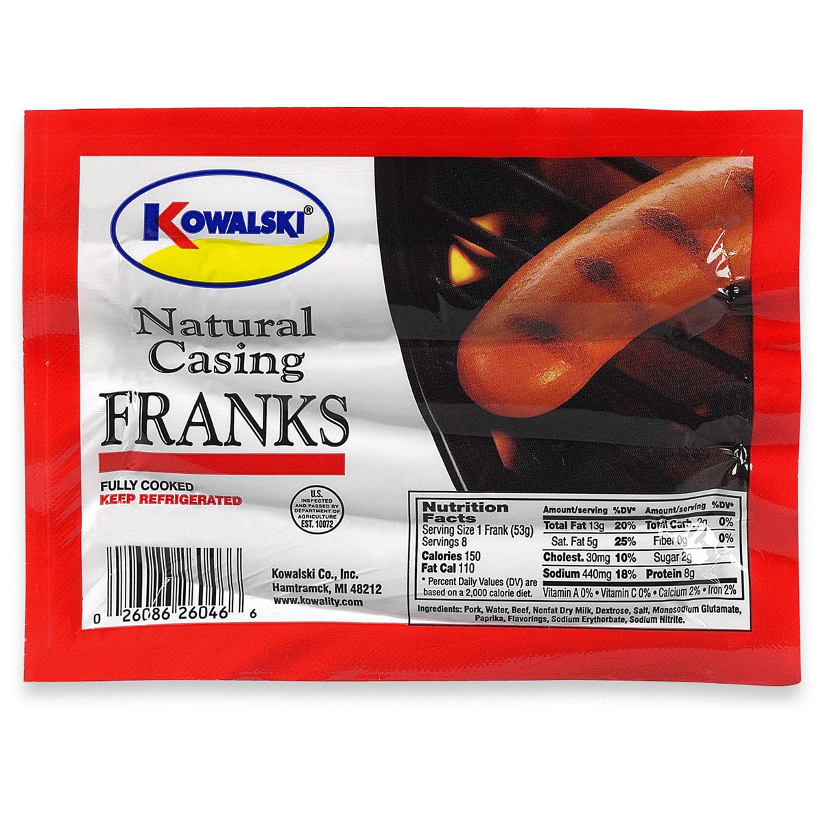 slide 1 of 1, Kowalski Natural Casing Franks, 15 oz, 15 oz