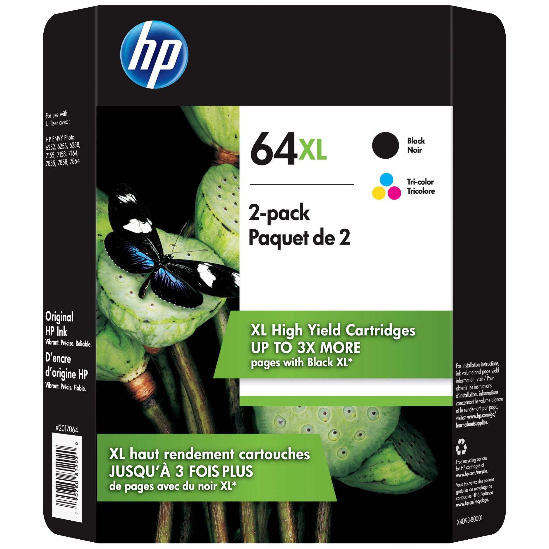 slide 1 of 1, HP 64XL High Yield Black/Tri-color Ink Cartridges, 2 ct