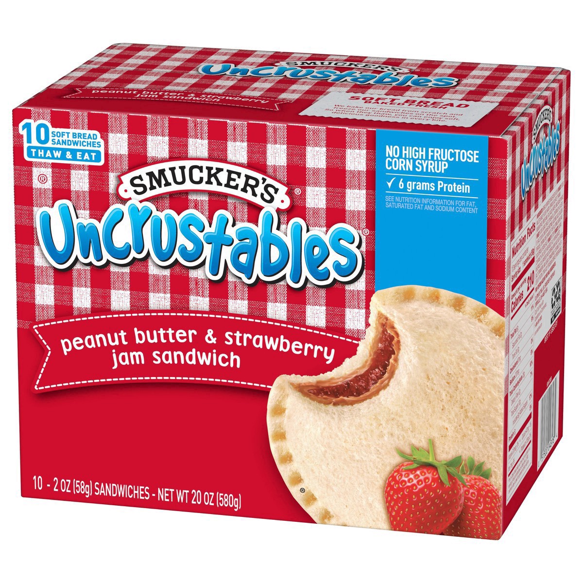 slide 7 of 14, Smucker's Smucker’s Uncrustables Peanut Butter & Strawberry Jam Sandwiches, 10 Count, 2 Oz. Each, Frozen, 10 ct; 2 oz