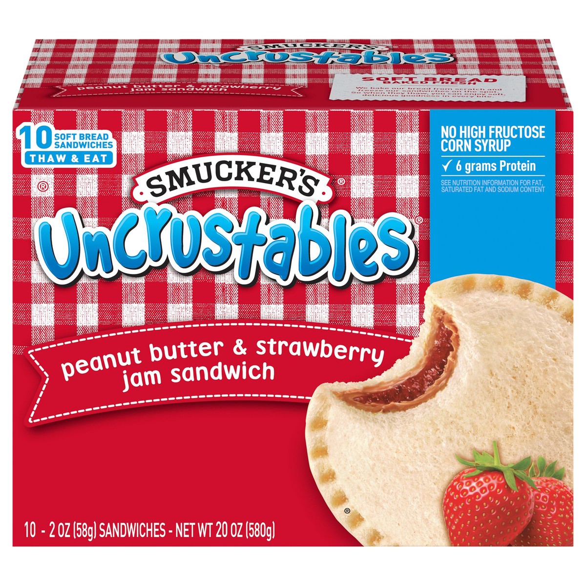 slide 1 of 10, Smuckers Peanut Butter Strawberry Jam Uncrustables, 10 ct; 2 oz