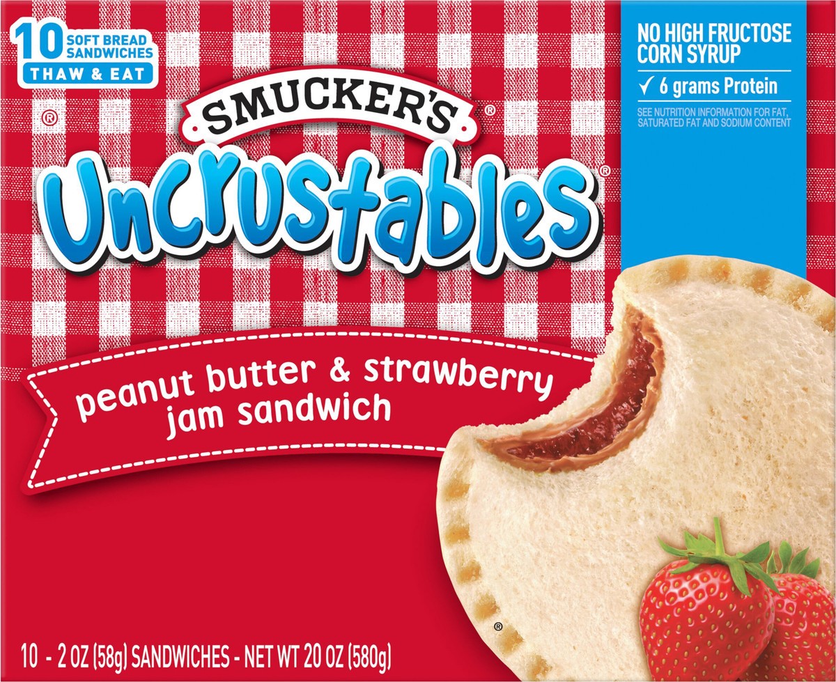 slide 8 of 10, Smuckers Peanut Butter Strawberry Jam Uncrustables, 10 ct; 2 oz