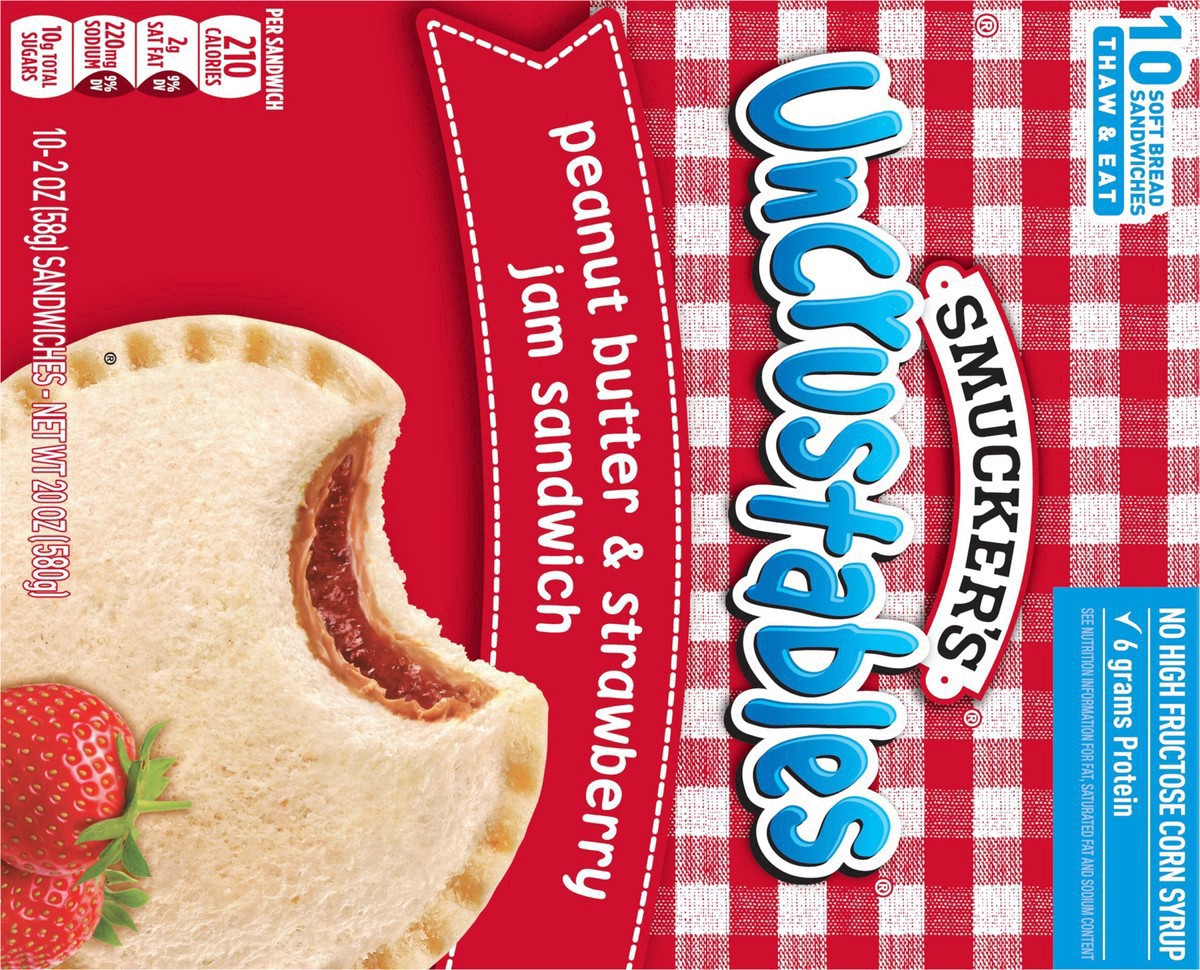 slide 8 of 14, Smucker's Smucker’s Uncrustables Peanut Butter & Strawberry Jam Sandwiches, 10 Count, 2 Oz. Each, Frozen, 10 ct; 2 oz