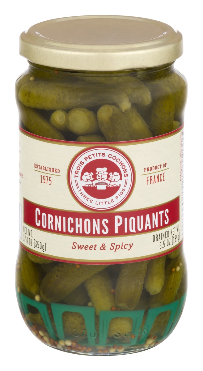 slide 1 of 1, Les Trois Petits Cochons Trios Petits Cochons Cornichons Piqu, 12.4 oz