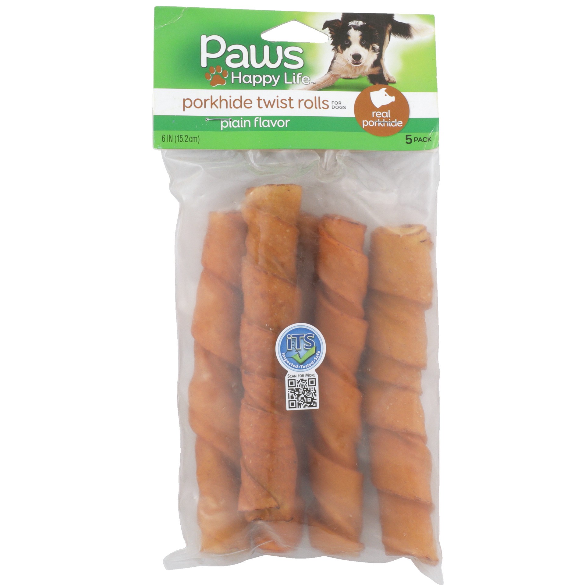 slide 1 of 6, Paws Happy Life Plain Flavor Porkhide Twist Rolls For Dogs, 5 ct