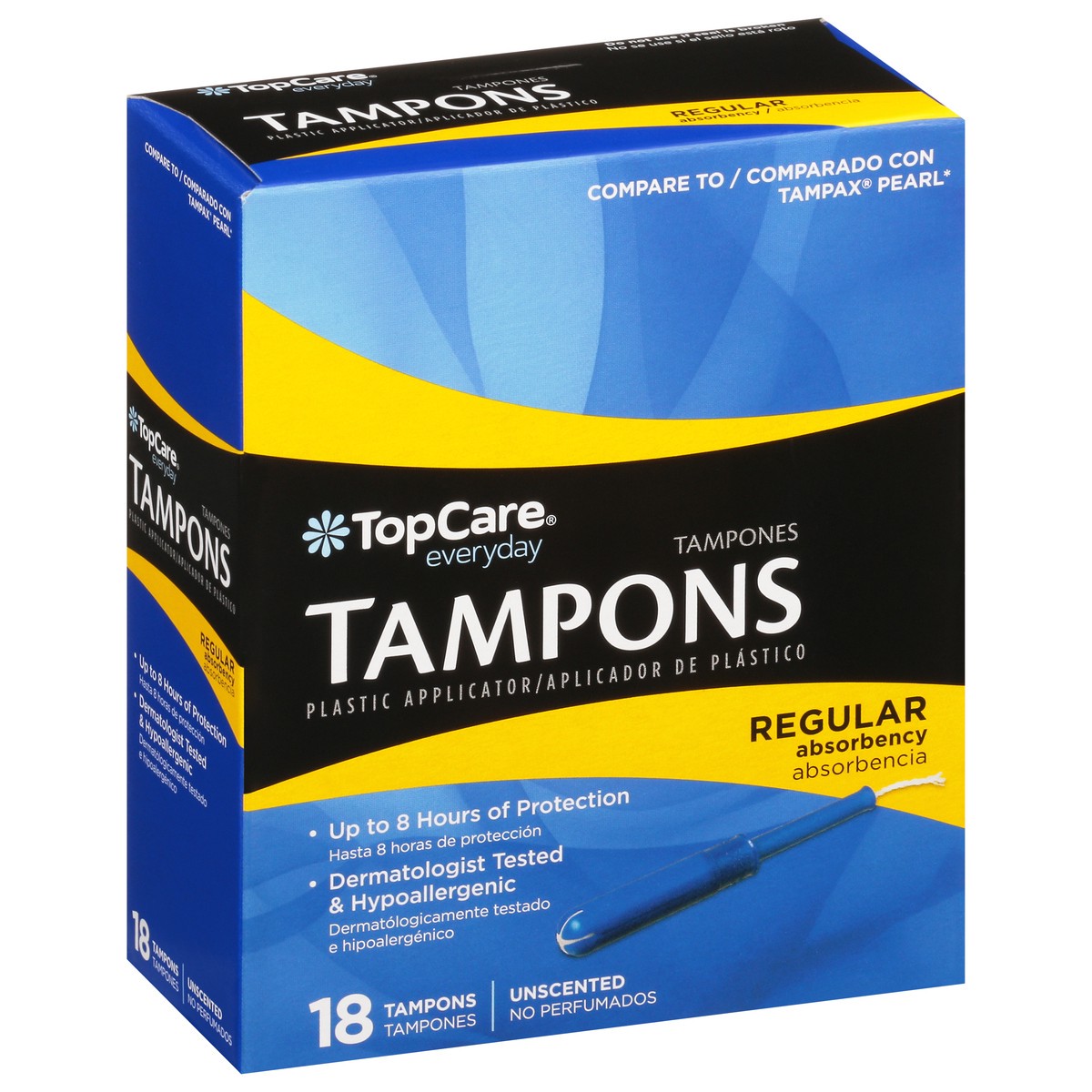 slide 4 of 9, TopCare Everyday Regular Absorbency Plastic Unscented Tampons 18 ea, 18 ct