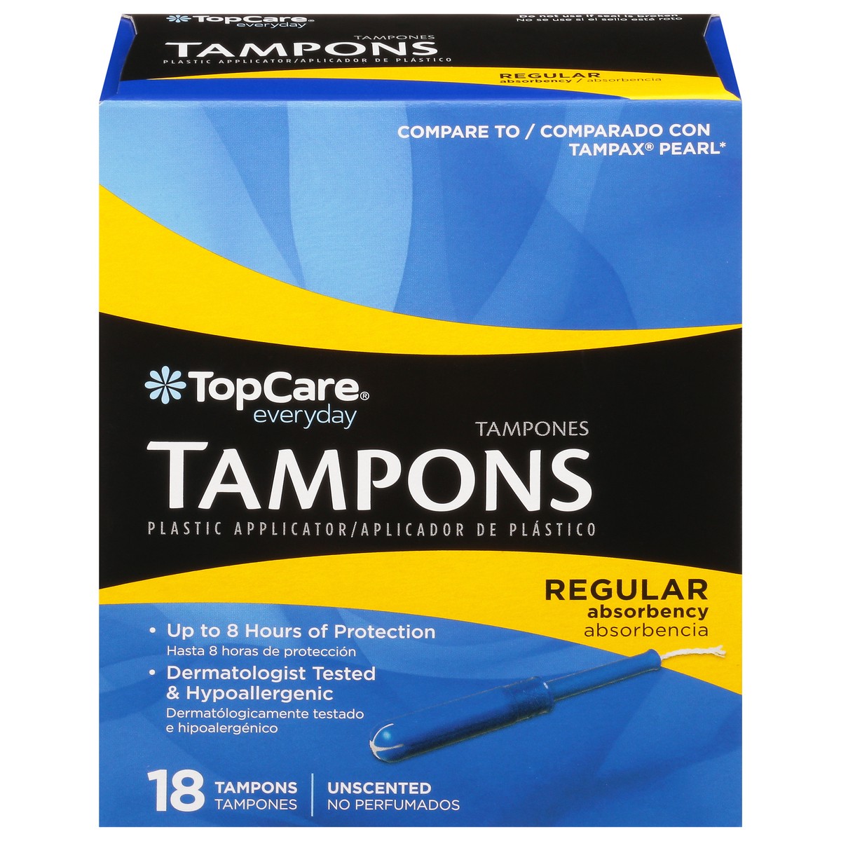 slide 1 of 9, TopCare Everyday Regular Absorbency Plastic Unscented Tampons 18 ea, 18 ct