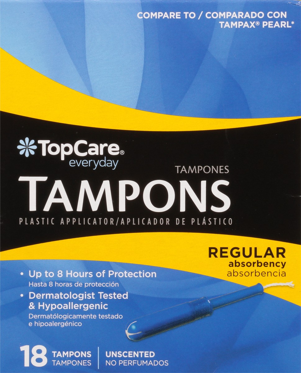 slide 6 of 9, TopCare Everyday Regular Absorbency Plastic Unscented Tampons 18 ea, 18 ct