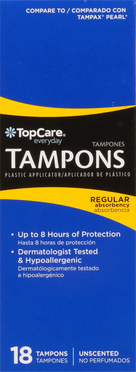 slide 2 of 9, TopCare Everyday Regular Absorbency Plastic Unscented Tampons 18 ea, 18 ct