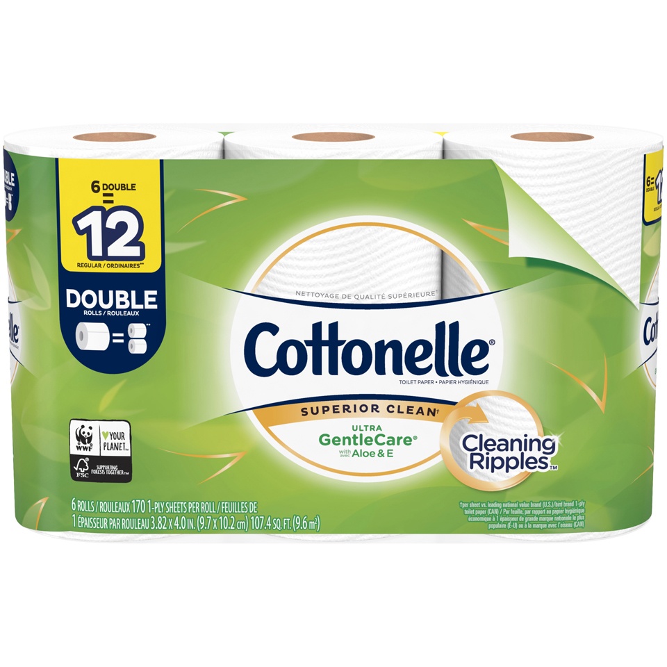 slide 1 of 1, Cottonelle Gentle Care Double Roll Toilet Paper, 6 ct