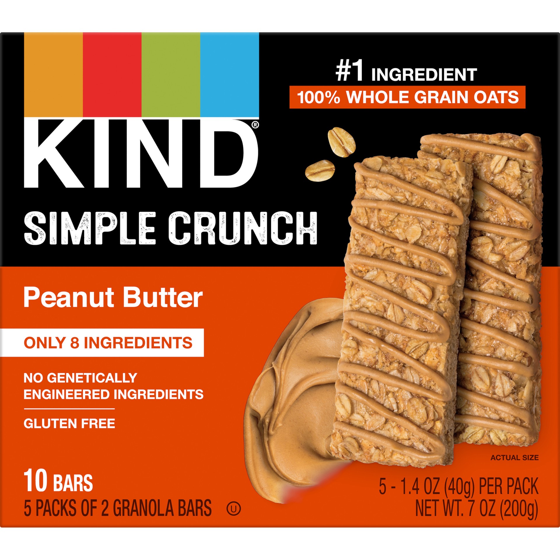 slide 1 of 8, KIND Simple Crunch Bars, Peanut Butter, 1.4 oz, 10 Count, 7 oz