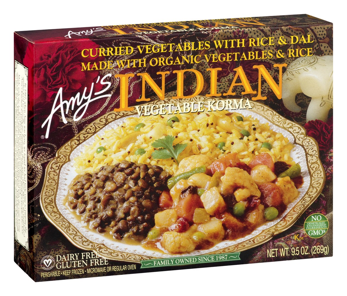 slide 2 of 11, Amy's Indian Vegetable Korma, Plant Based, 9.5 oz