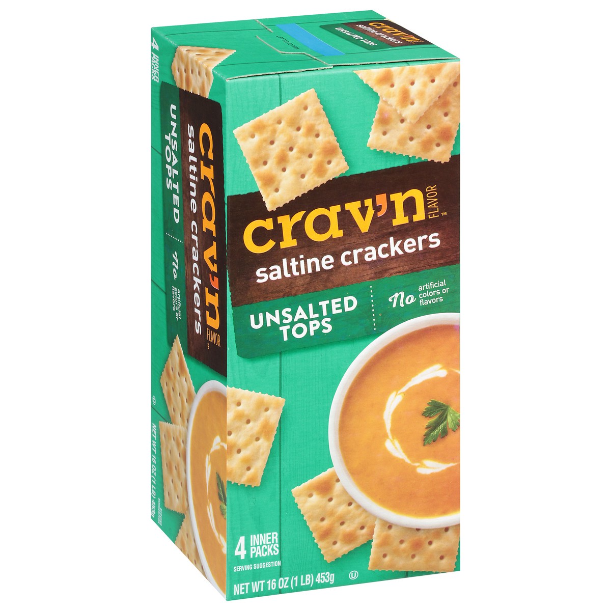 slide 6 of 9, Crav'n Flavor Unsalted Tops Saltine Crackers 4 ea, 4 ct