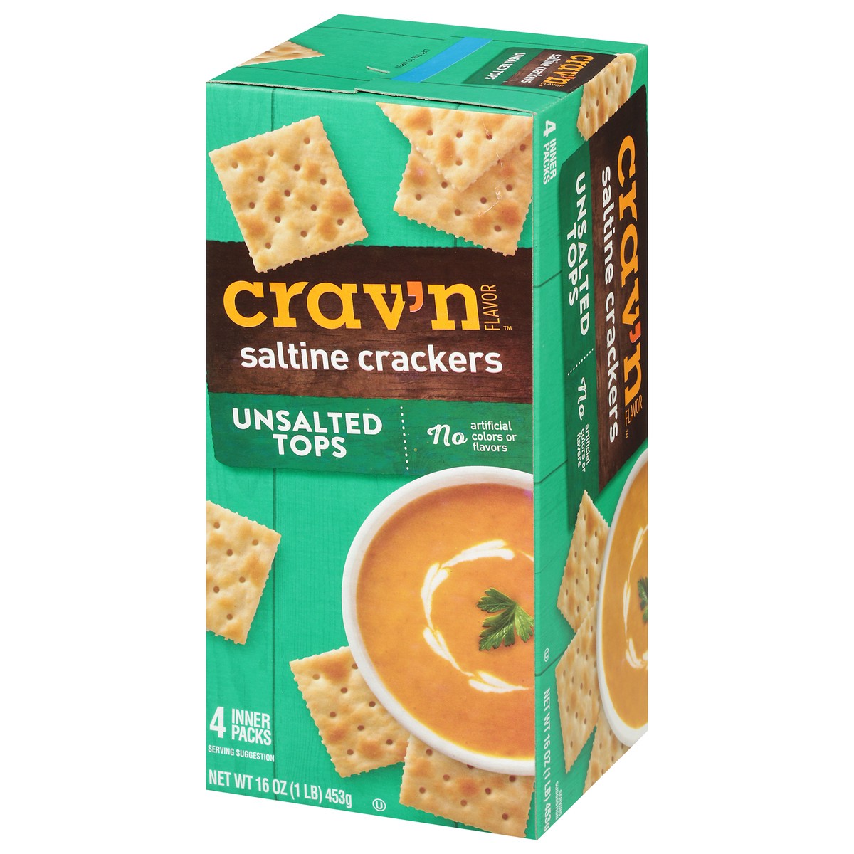 slide 8 of 9, Crav'n Flavor Unsalted Tops Saltine Crackers 4 ea, 4 ct