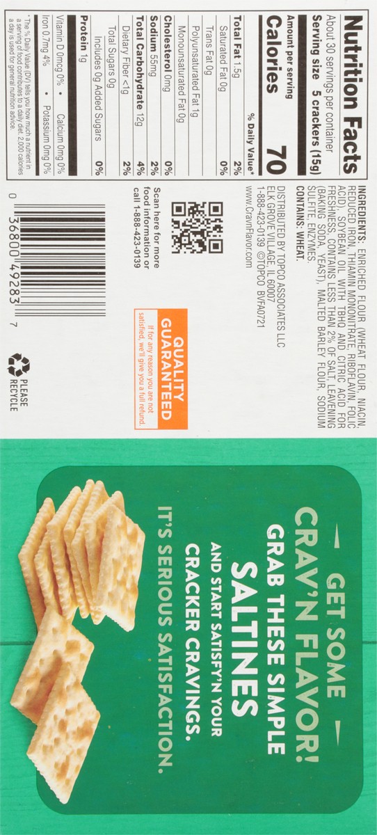 slide 2 of 9, Crav'n Flavor Unsalted Tops Saltine Crackers 4 ea, 4 ct