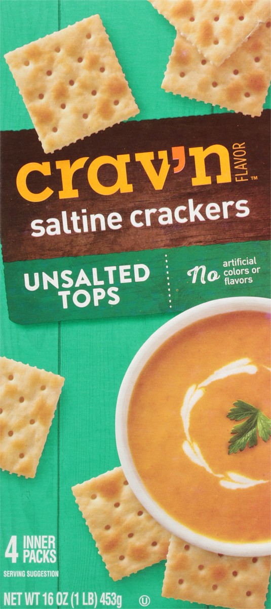 slide 5 of 9, Crav'n Flavor Unsalted Tops Saltine Crackers 4 ea, 4 ct
