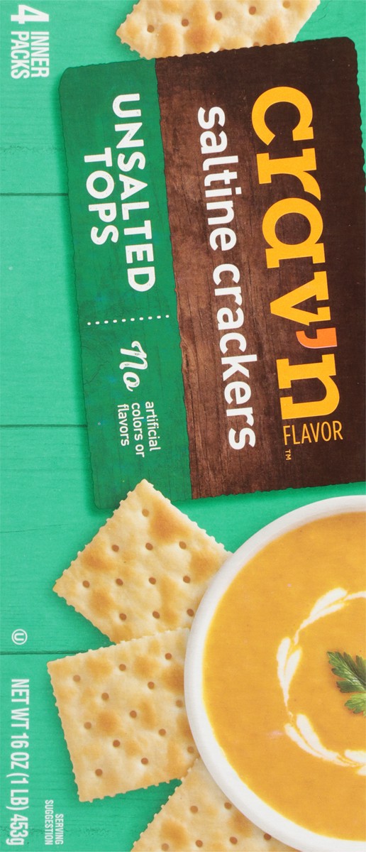 slide 7 of 9, Crav'n Flavor Unsalted Tops Saltine Crackers 4 ea, 4 ct