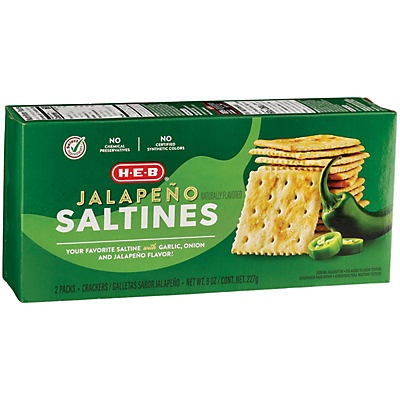 slide 1 of 1, H-E-B Jalapeno Saltine Crackers, 8 oz