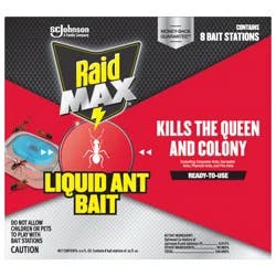 Raid MAX Liquid Ant Bait, Outdoor and Indoor Ant Poison Bait Stations for Home, 8 Count, .25 fl. oz. Each Bait Station