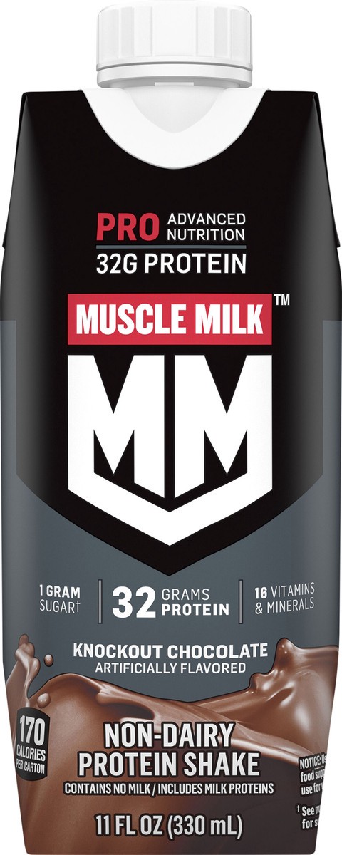 slide 4 of 5, Muscle Milk Non-Dairy Protein Shake Knockout Chocolate Artificially Flavored 11 Fl Oz Carton, 11 fl oz