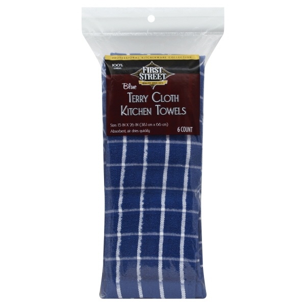 slide 1 of 1, First Street Blue Tile Kitchen Towels, 6 ct