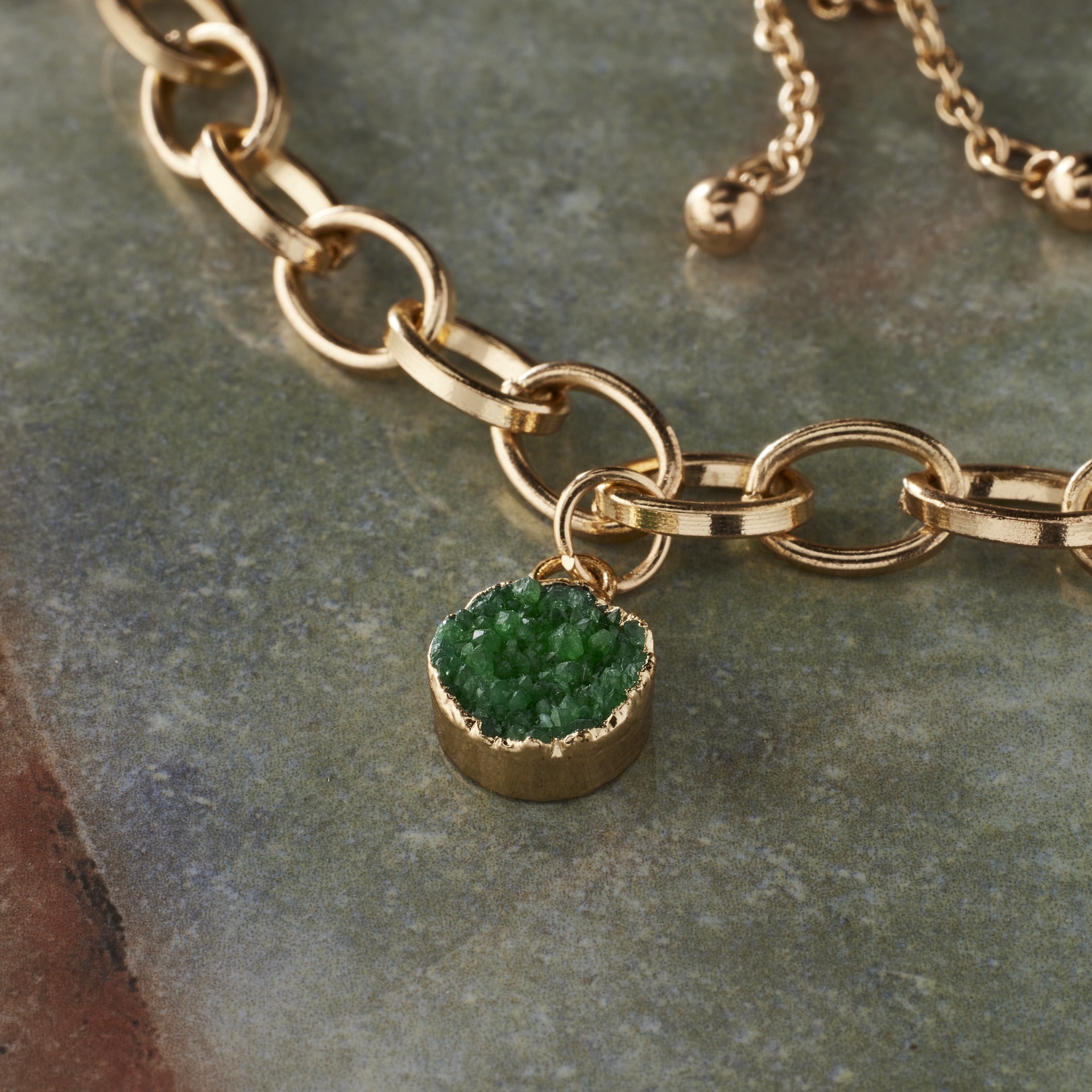 slide 2 of 3, Round Green Dyed Quartz Charm By Bead Landing, 10 mm charm diameter