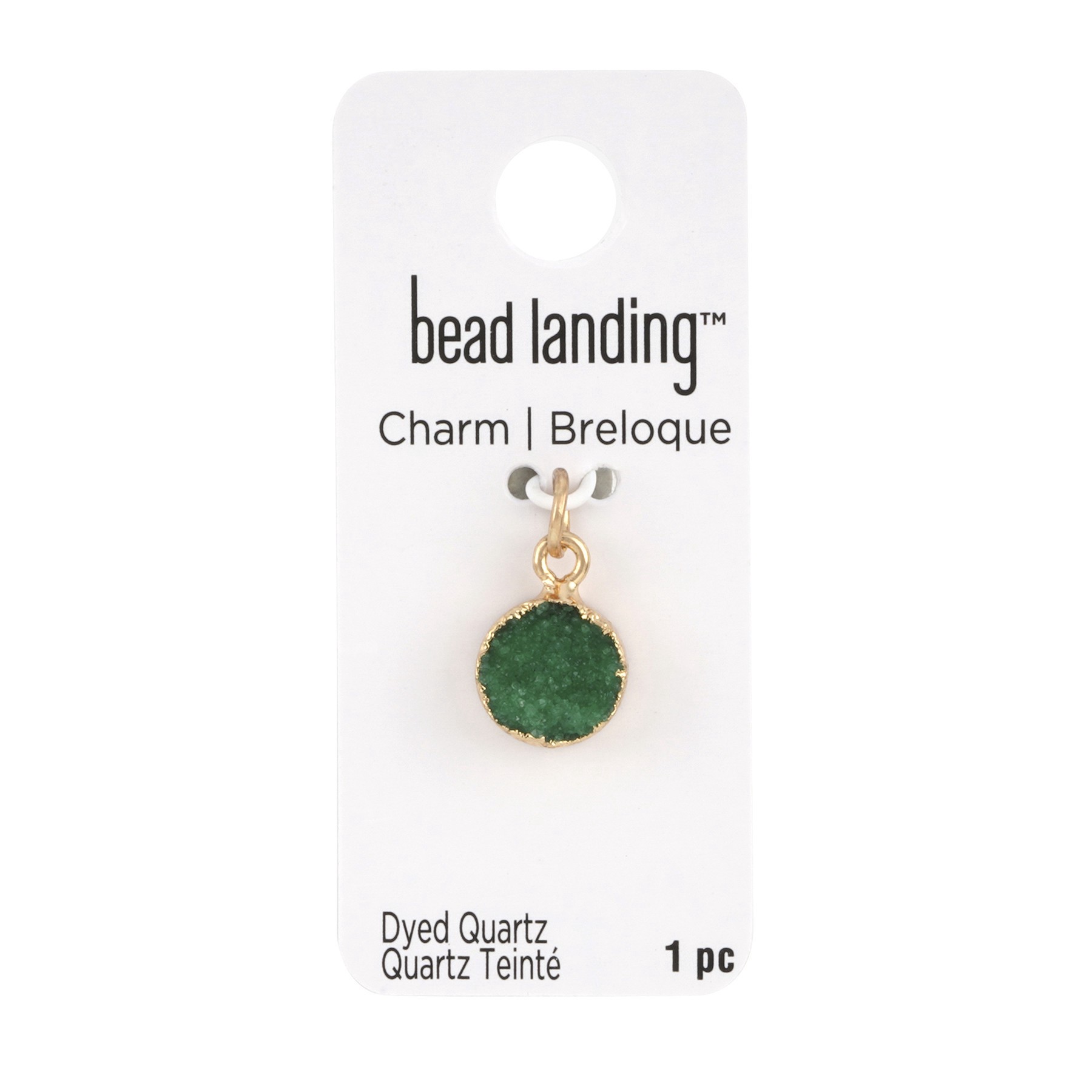 slide 3 of 3, Round Green Dyed Quartz Charm By Bead Landing, 10 mm charm diameter