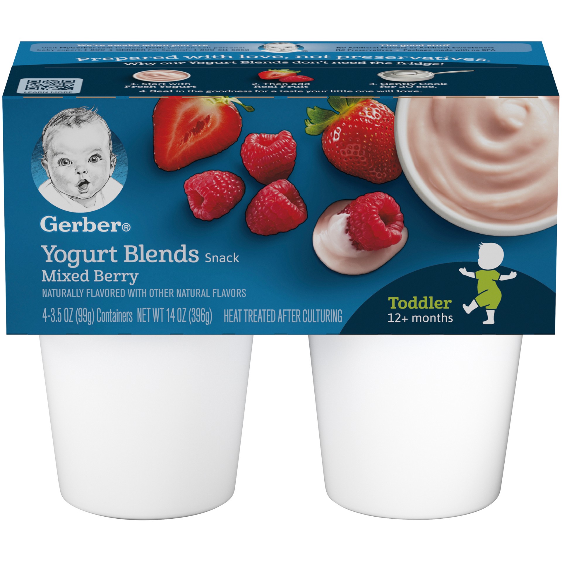 slide 1 of 5, Gerber (Pack of 4) Gerber Yogurt Blends Snack Mixed Berry Yogurt, 3.5 oz Cups, 14 oz