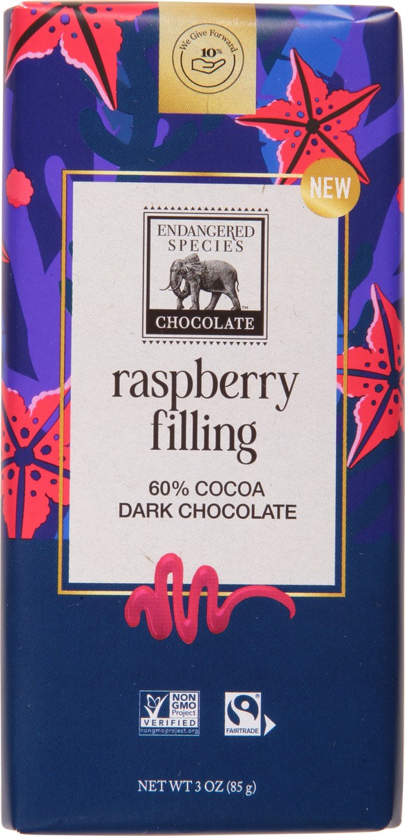 slide 10 of 12, Endangered Species 60% Cocoa Raspberry Filling Dark Chocolate 3 oz, 3 oz