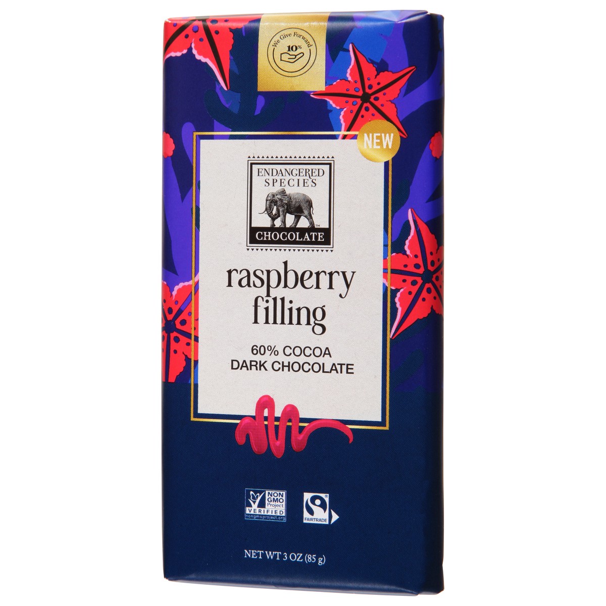 slide 6 of 12, Endangered Species 60% Cocoa Raspberry Filling Dark Chocolate 3 oz, 3 oz