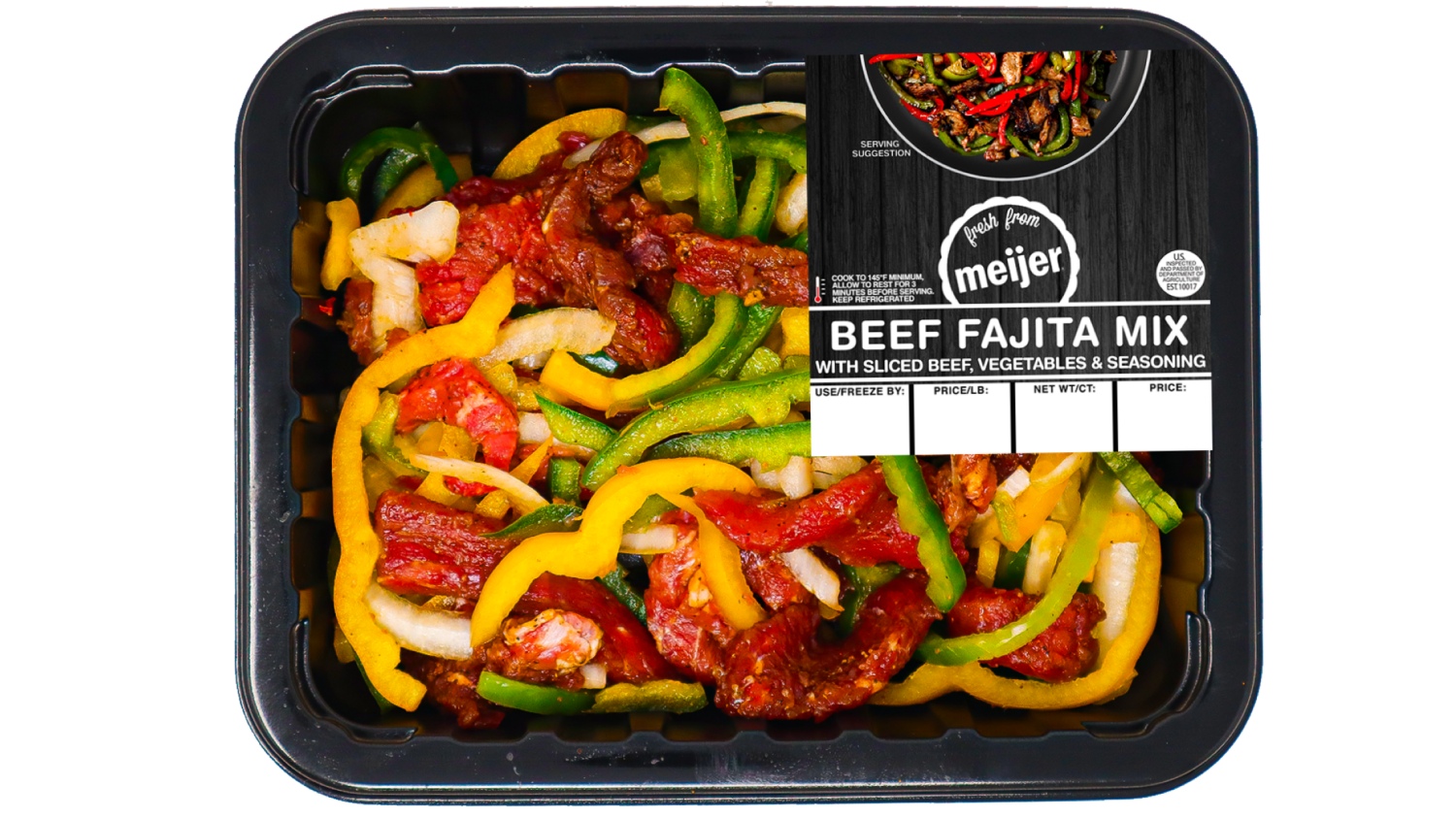 slide 1 of 1, FRESH FROM MEIJER Beef Fajita Meat with Vegetables, per lb