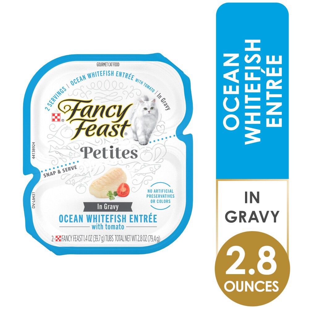 slide 6 of 6, Fancy Feast Purina Fancy Feast Gourmet Gravy Wet Cat Food, Petites Ocean Whitefish With Tomato Entree - 2.8 oz. Tub, 2 ct