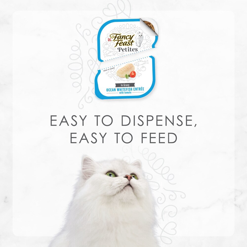 slide 3 of 6, Fancy Feast Purina Fancy Feast Gourmet Gravy Wet Cat Food, Petites Ocean Whitefish With Tomato Entree - 2.8 oz. Tub, 2 ct